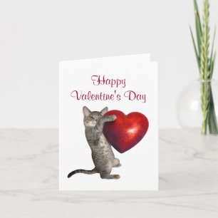 Kitten with Big Red Heart Valentine's Card
