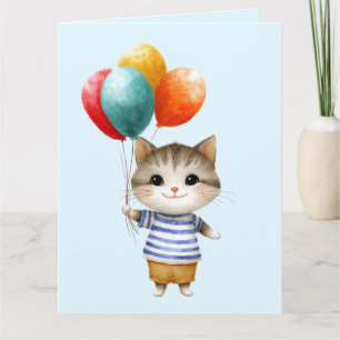 Kitten with Birthday Balloons Cute Party Celebra Card