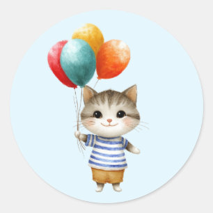 Kitten with Birthday Balloons   Cute Party Celebra Classic Round Sticker