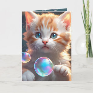 Kitten with Bubbles For Birthday Card