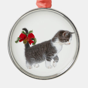 Kitten with Christmas bow Metal Ornament