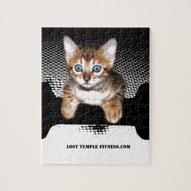 kitten with dumbbell, black jigsaw puzzle (Vertical)