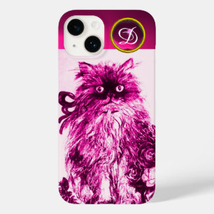 KITTEN WITH FUCHSIA PINK ROSES Gemstone Monogram Case-Mate iPhone 14 Case
