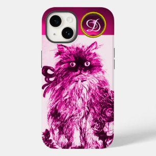 KITTEN WITH FUCHSIA PINK ROSES Gemstone Monogram iPhone 14 Case