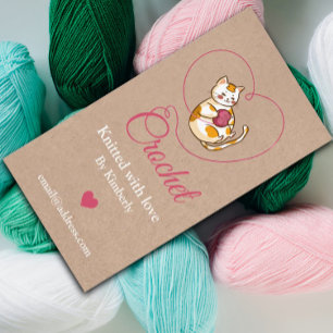 Kitten with heart crochet handmade business card