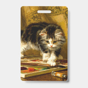 Kitten with Paint and Brushes Badge