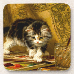 Kitten with Paint and Brushes Coaster