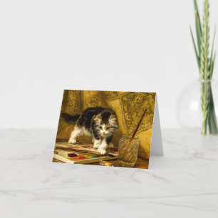 Kitten with Paint and Brushes Invitation