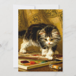 Kitten with Paint and Brushes Invitation