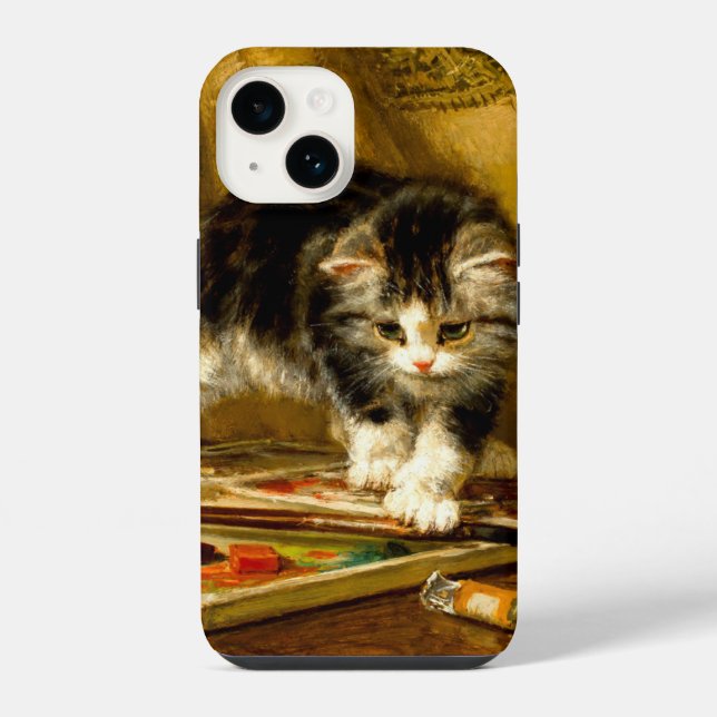 Kitten with Paint and Brushes iPhone Case (Back)