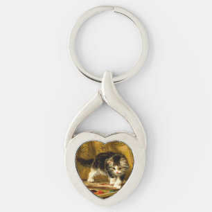 Kitten with Paint and Brushes Keychain