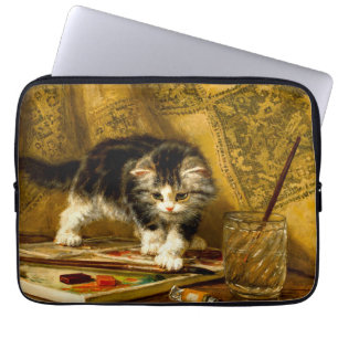 Kitten with Paint and Brushes Laptop Sleeve