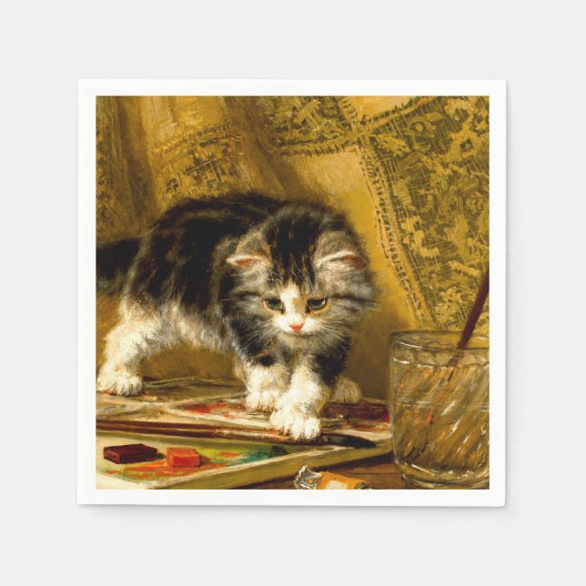 Kitten with Paint and Brushes Napkin (Front)