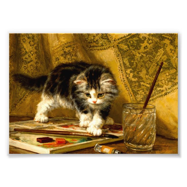 Kitten with Paint and Brushes Photo Print (Front)