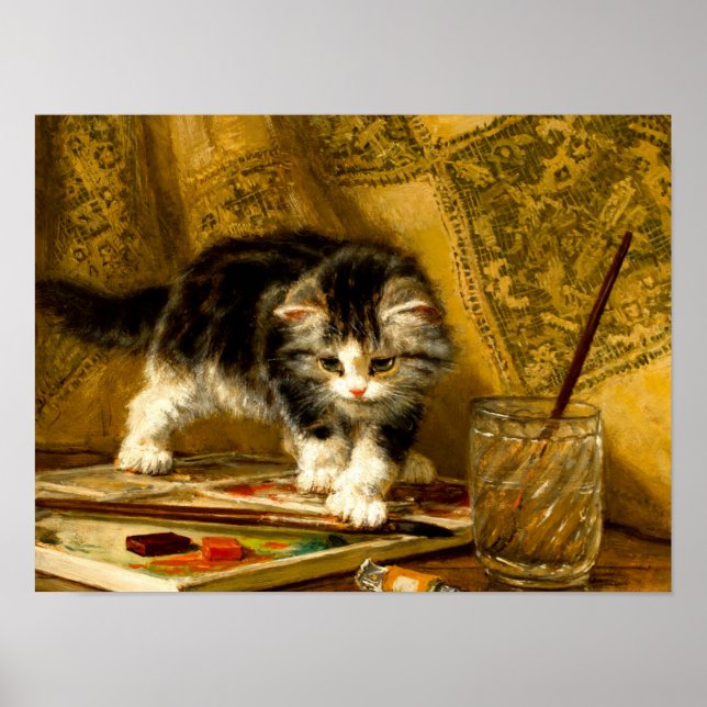 Kitten with Paint and Brushes Poster (Front)