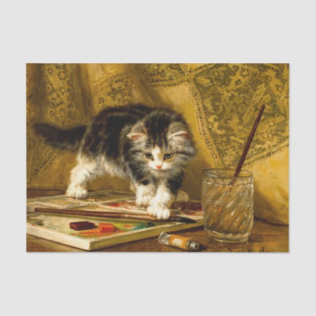 Kitten with Paint and Brushes Tissue Paper (Front)