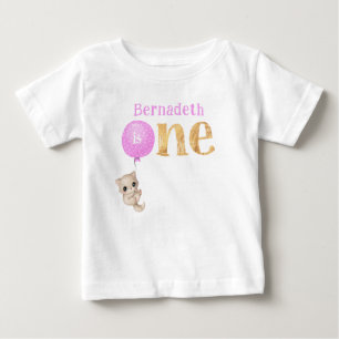 Kitten with Pink Balloon 1st Birthday Baby T-Shirt