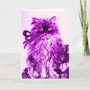 KITTEN WITH PURPLE ROSES Birthday Card