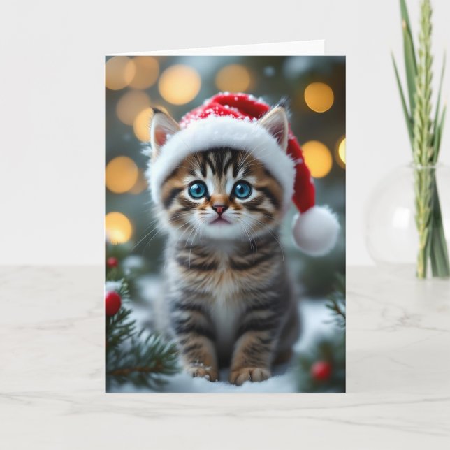Kitten with red Christmas hat Card (Front)