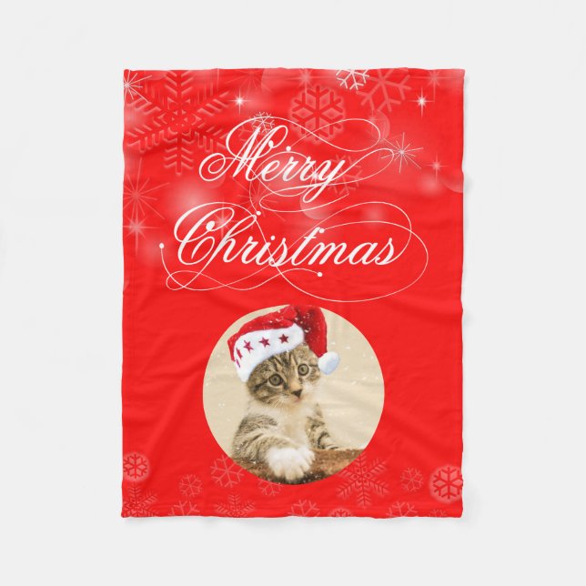 Kitten With Red Hat Fleece Blanket (Front)