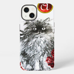 KITTEN WITH RED ROSES RUBY GEM MONOGRAM,white iPhone 13 Case