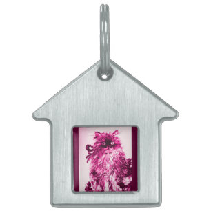 KITTEN WITH ROSES ,Black ,White Pink Red Fuchsia Pet Name Tag