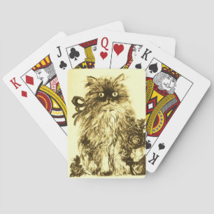 KITTEN WITH ROSES ,Brown Sepia White Playing Cards