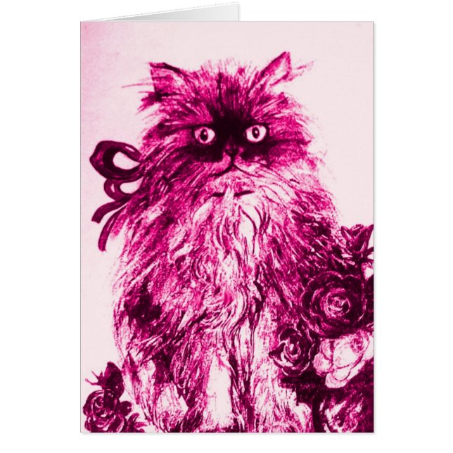 KITTEN WITH ROSES ,Pink Fuchsia White (Front)
