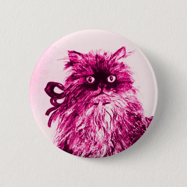 KITTEN WITH ROSES ,Pink Fuchsia White 2 Inch Round Button (Front)