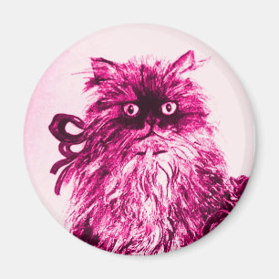 KITTEN WITH ROSES ,Pink Fuchsia White Magnet