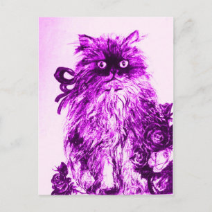 KITTEN WITH ROSES ,Purple Violet and White Postcard