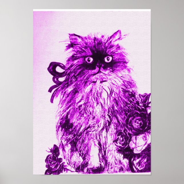 KITTEN WITH ROSES ,Purple Violet and White Poster (Front)