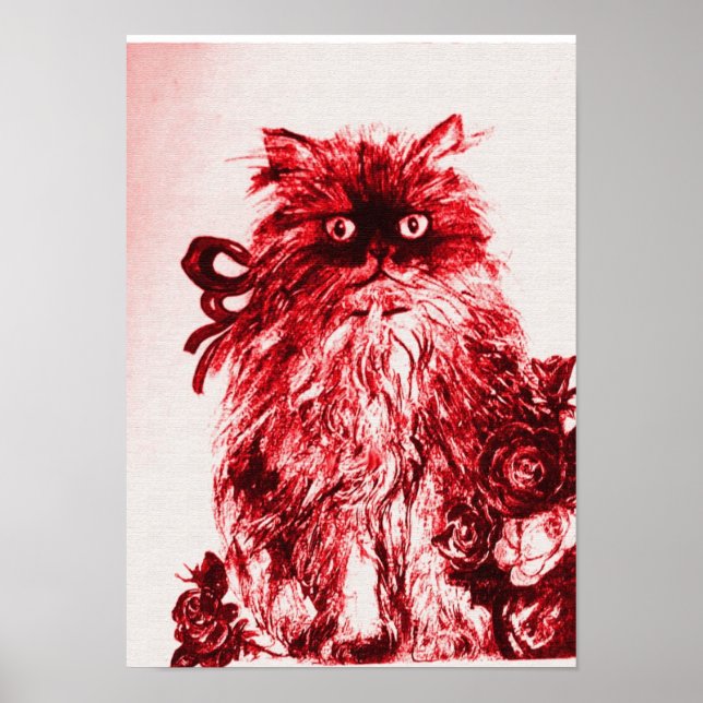 KITTEN WITH ROSES ,Red and White Poster (Front)