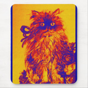 KITTEN WITH ROSES ,Yellow Orange Blue Mouse Pad