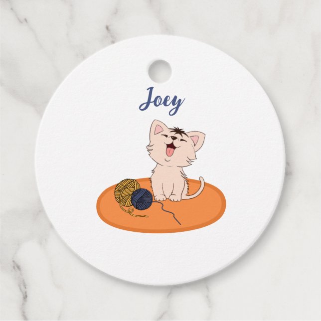Kitten with Wool Ball Favour Tags (Front)
