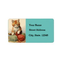 Kitten With Yarn Return Address Label