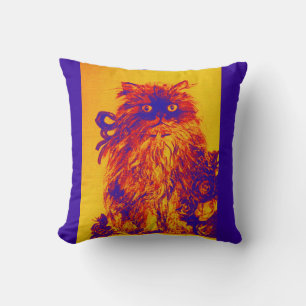KITTEN WITH YELLOW BLUE ROSES THROW PILLOW