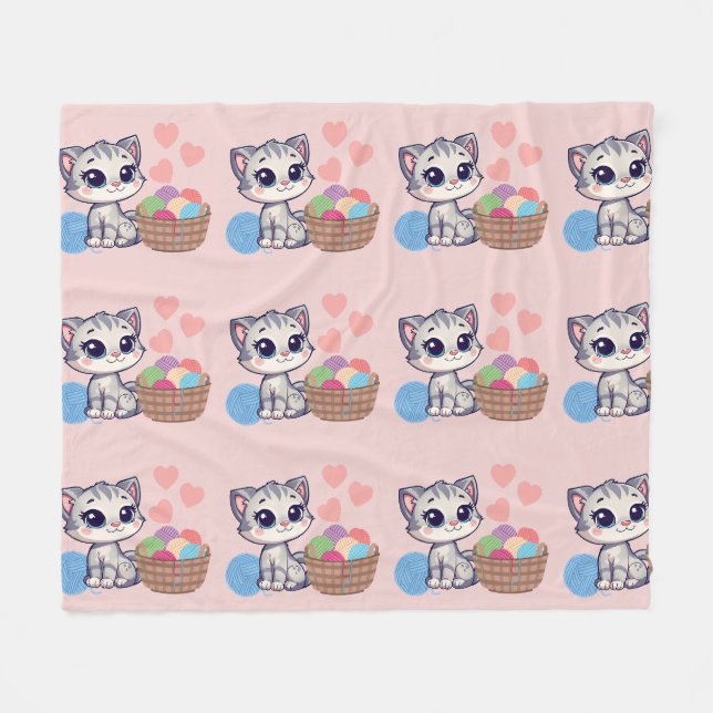 Kitten & Yarn Fleece Blanket (Front (Horizontal))