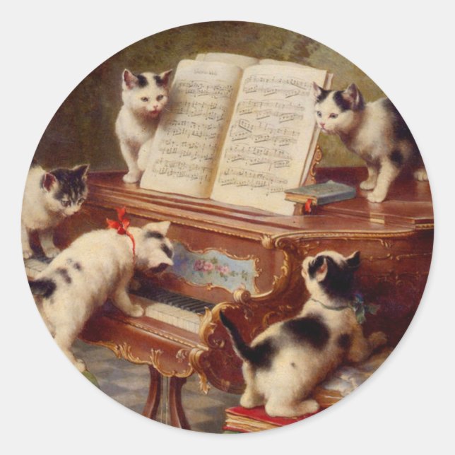 Kittens and Piano Classic Round Sticker (Front)