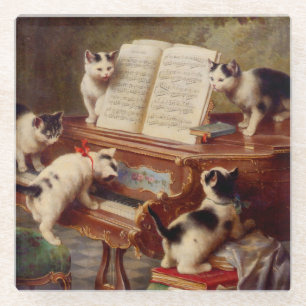 Kittens and Piano Glass Coaster