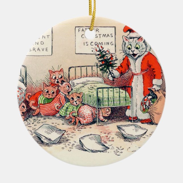 Kittens and Santa Cat, Louis Wain Ceramic Ornament (Front)