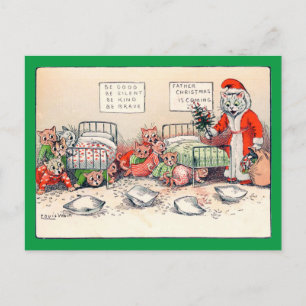 Kittens and Santa Cat, Louis Wain Postcard