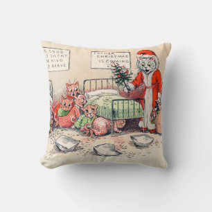 Kittens and Santa Cat, Louis Wain Throw Pillow