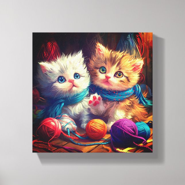Kittens And Yarn Art  Canvas Print (Front)