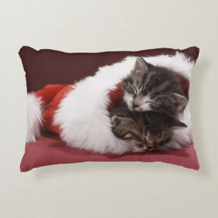 Kittens asleep together in Christmas hat Accent Pillow