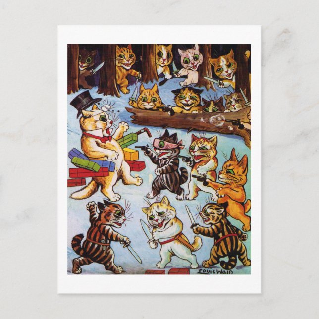 Kitten's Bandits, Louis Wain Postcard (Front)