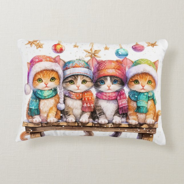 Kittens Celebrating Christmas, cuddly and cute, Accent Pillow (Back)