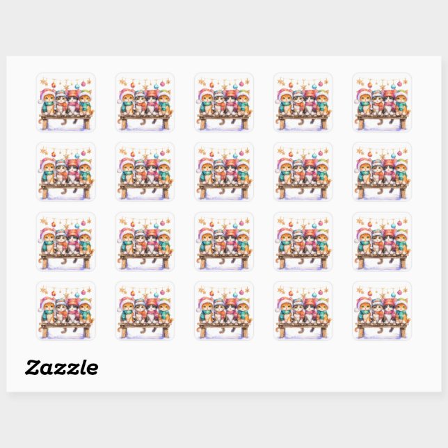 Kittens Celebrating Christmas, cuddly and cute, Square Sticker (Sheet)