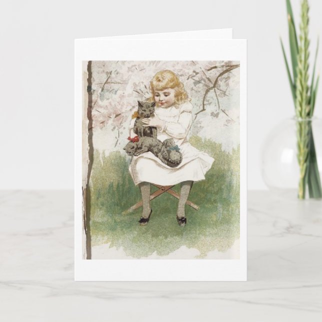 Kittens dans son genou, carte de voeux (Devant)