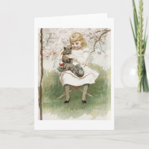 Kittens dans son genou, carte de voeux